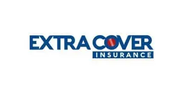 EXTRA COVER in blue with a cricket ball as the O, like a training mat. INSURANCE below. Cricket Coaching Mat logo for Extra Cover Insurance.